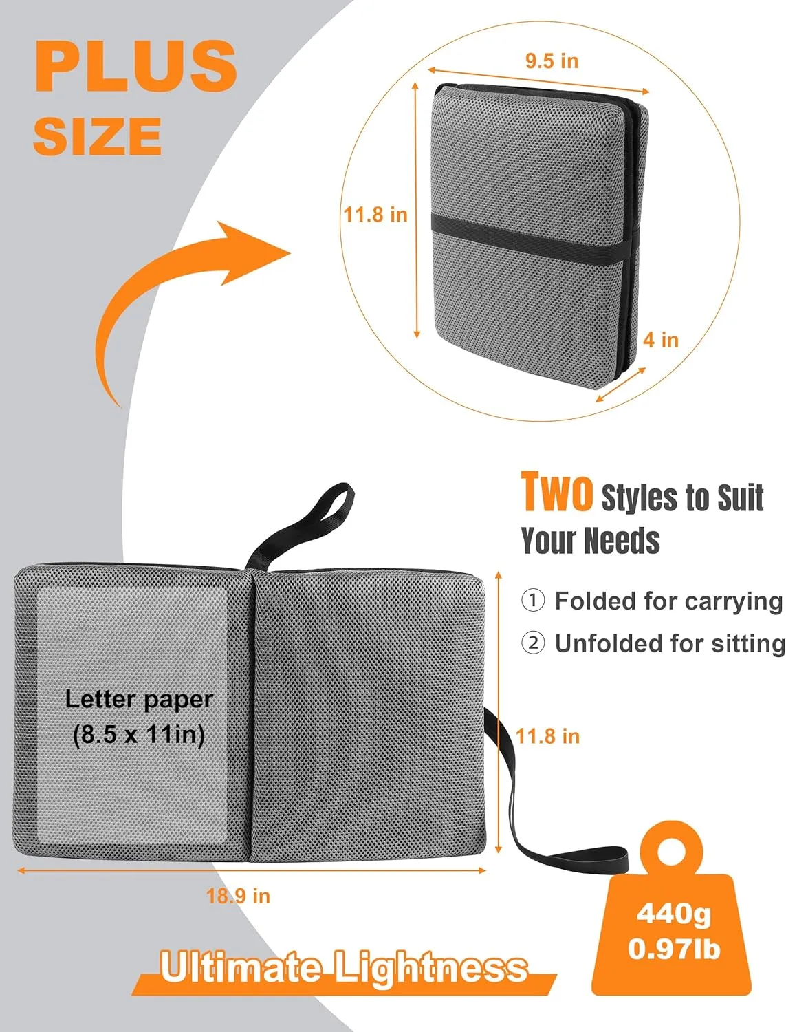 Airplane Seat Cushion Portable Travel Cushion for Comfort Foldable Stadium Pad with Breathable Fabric Seat Pad Perfect for Long Flights, Office, Bleacher, Camping