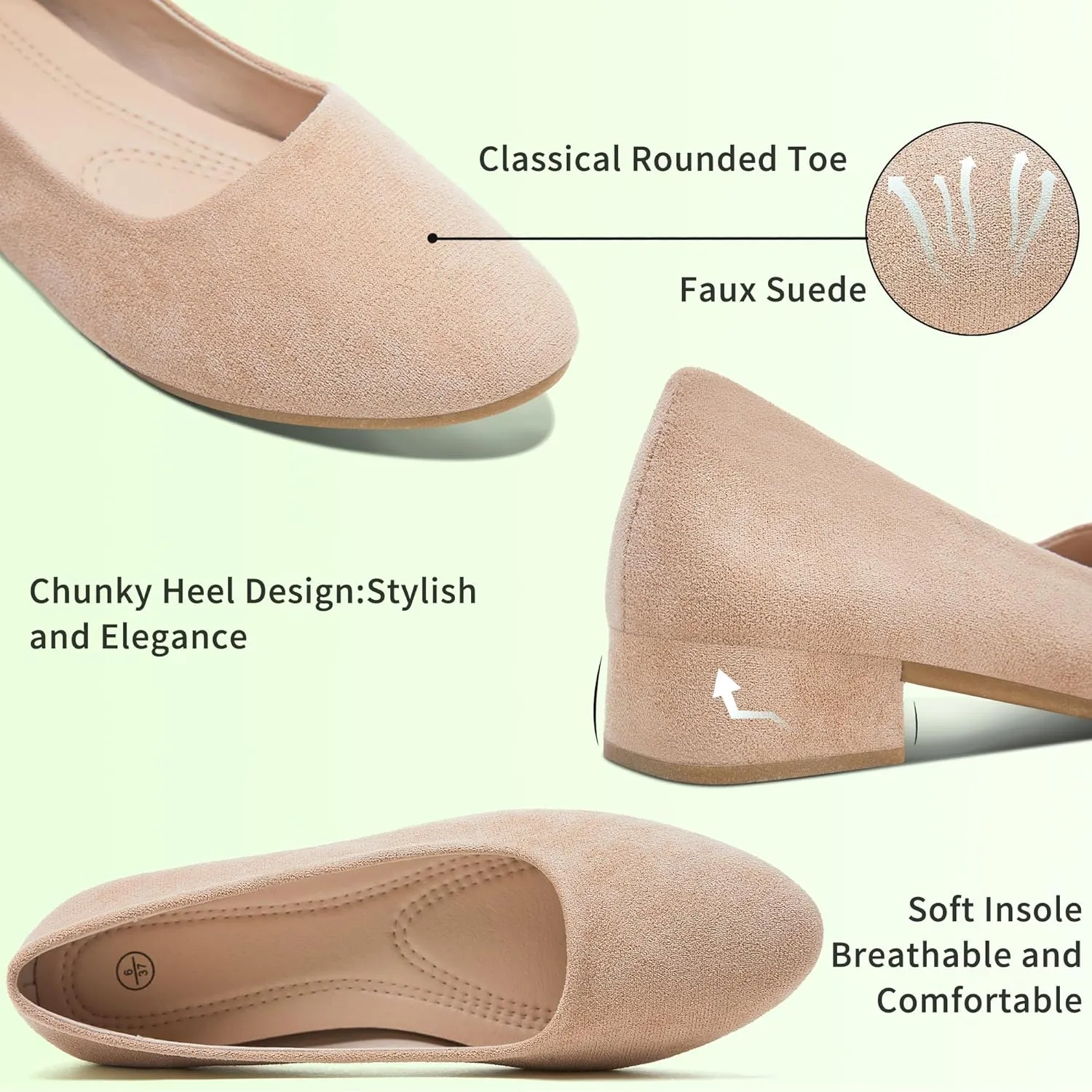 AISFAES Women Pumps Low Chunky Rounded Toe Heels Healed Dress Pumps Elegant Wedges Working Shoes