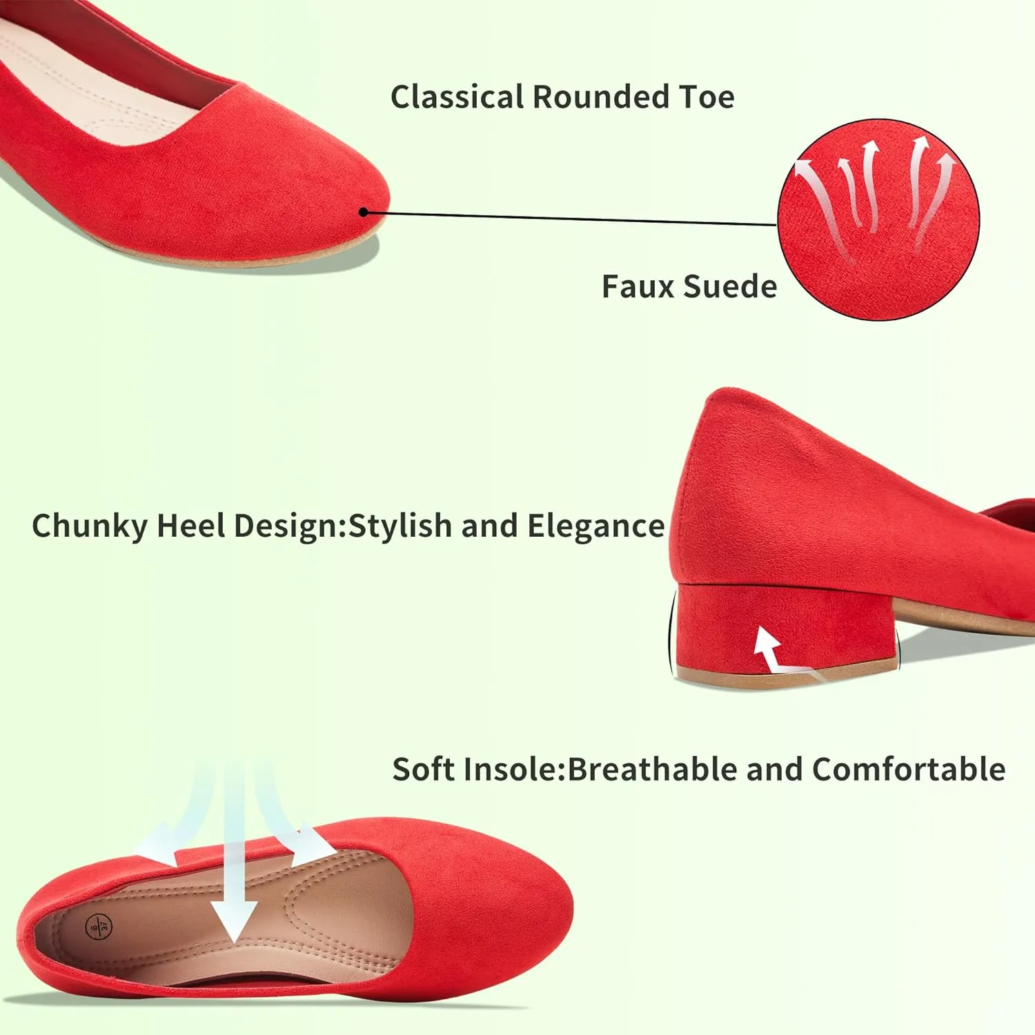AISFAES Women Pumps Low Chunky Rounded Toe Heels Healed Dress Pumps Elegant Wedges Working Shoes