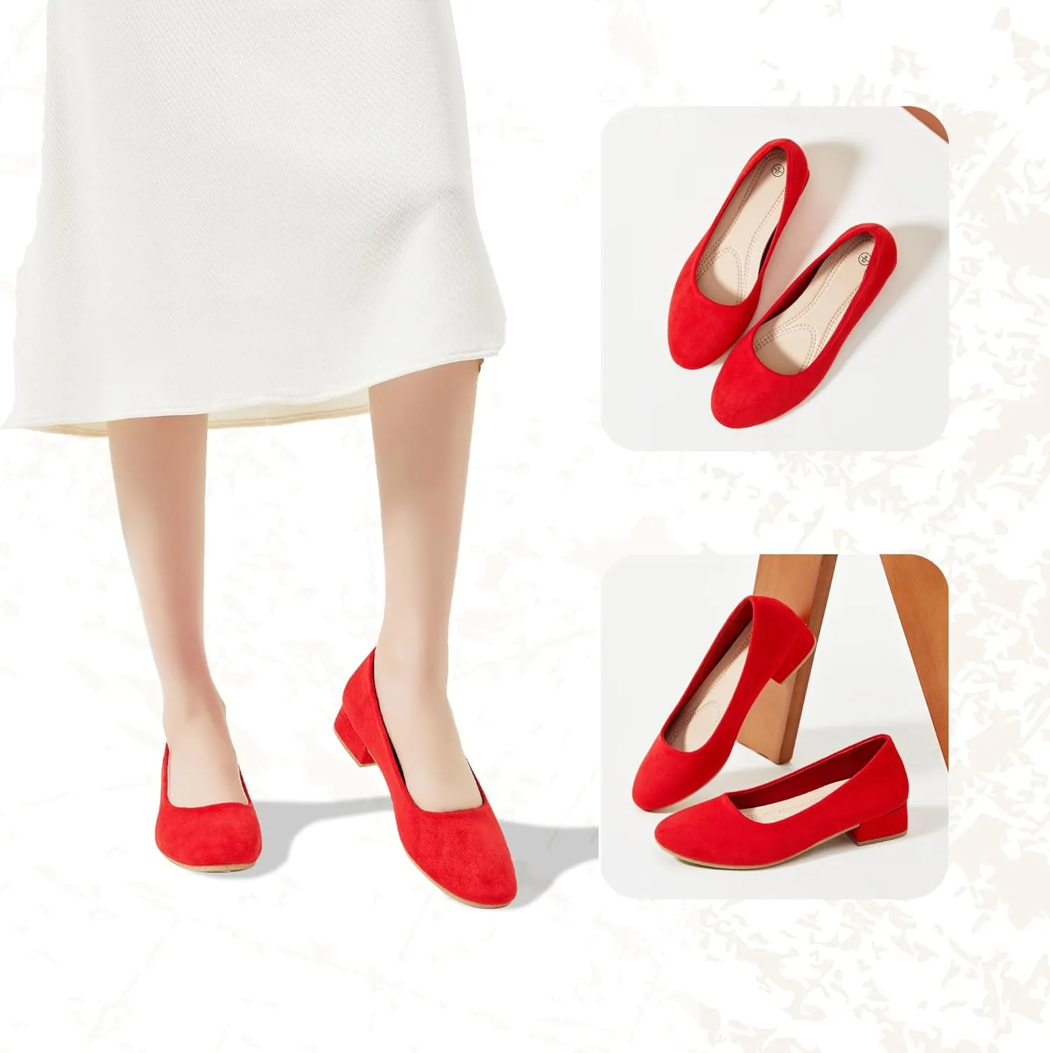 AISFAES Women Pumps Low Chunky Rounded Toe Heels Healed Dress Pumps Elegant Wedges Working Shoes