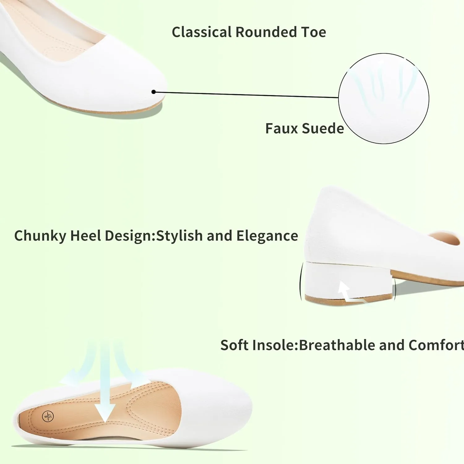 AISFAES Women Pumps Low Chunky Rounded Toe Heels Healed Dress Pumps Elegant Wedges Working Shoes