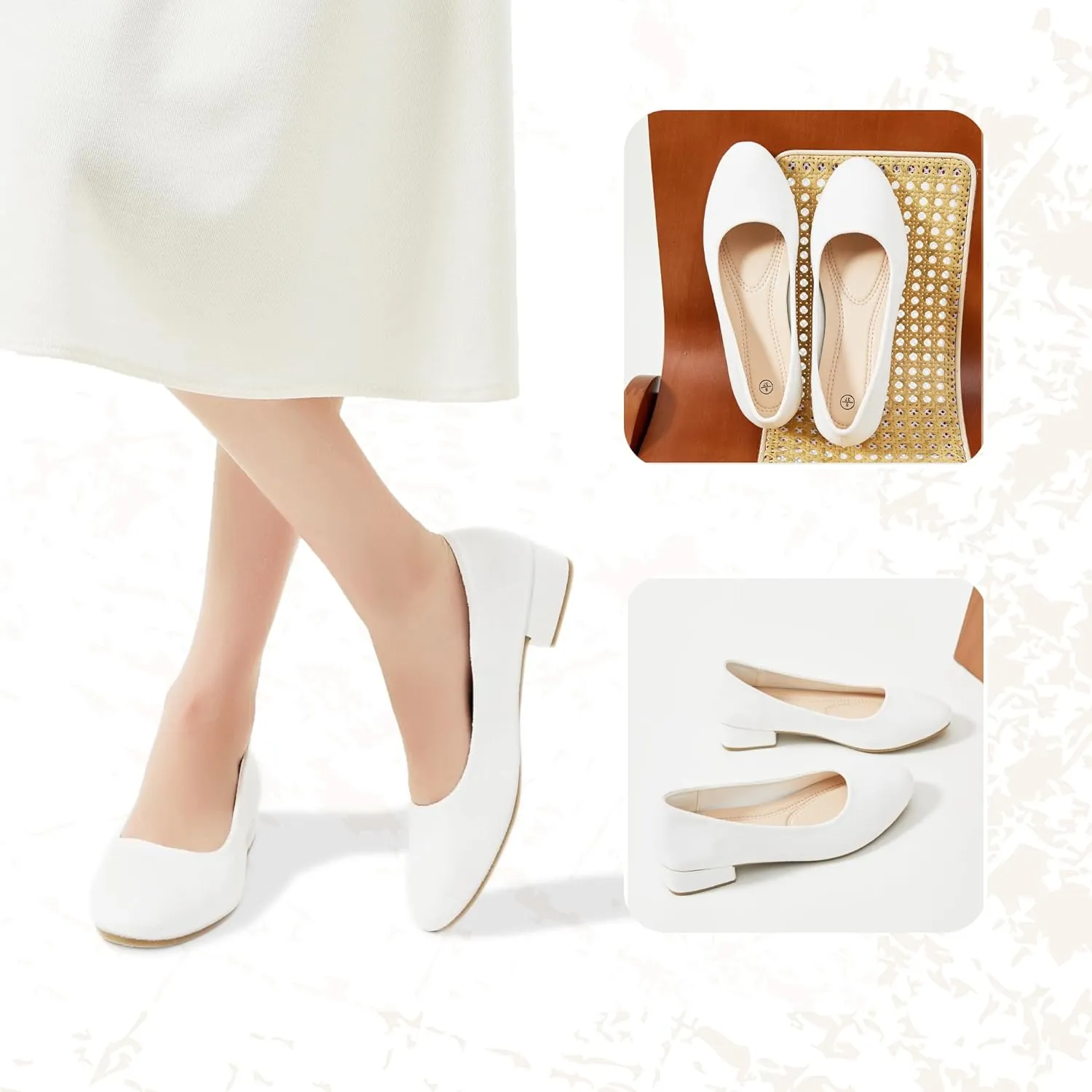 AISFAES Women Pumps Low Chunky Rounded Toe Heels Healed Dress Pumps Elegant Wedges Working Shoes