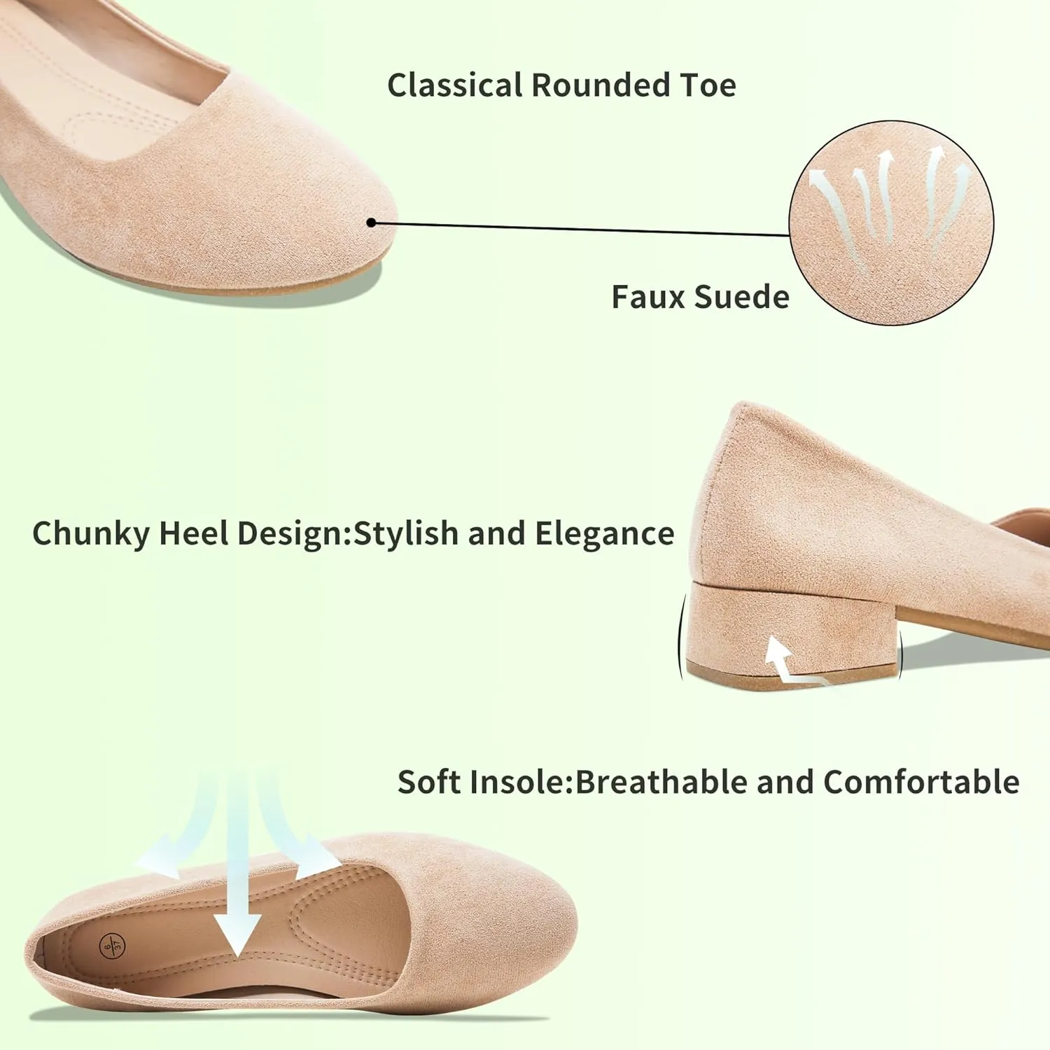 AISFAES Women Pumps Low Chunky Rounded Toe Heels Healed Dress Pumps Elegant Wedges Working Shoes