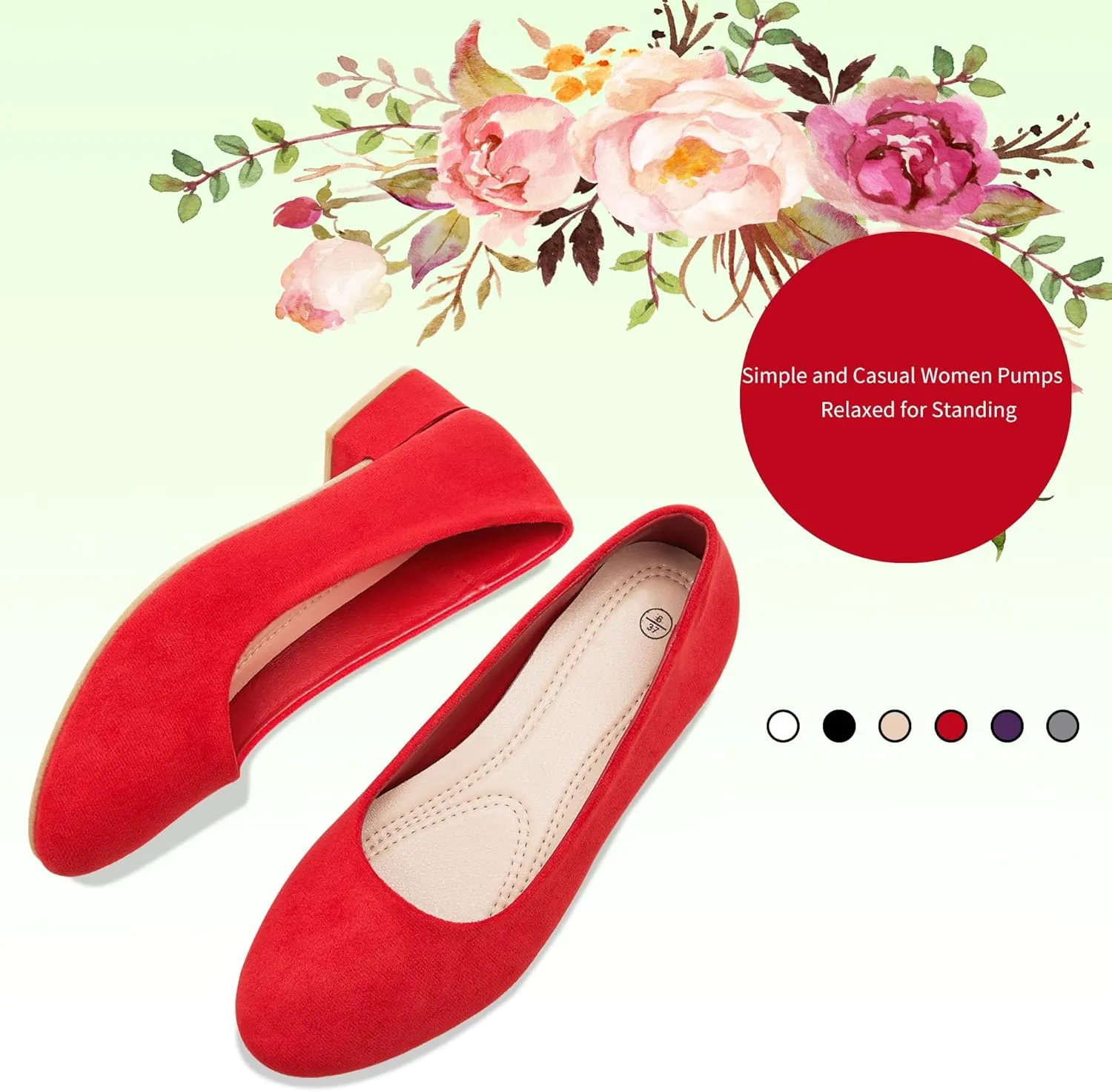 AISFAES Women Pumps Low Chunky Rounded Toe Heels Healed Dress Pumps Elegant Wedges Working Shoes