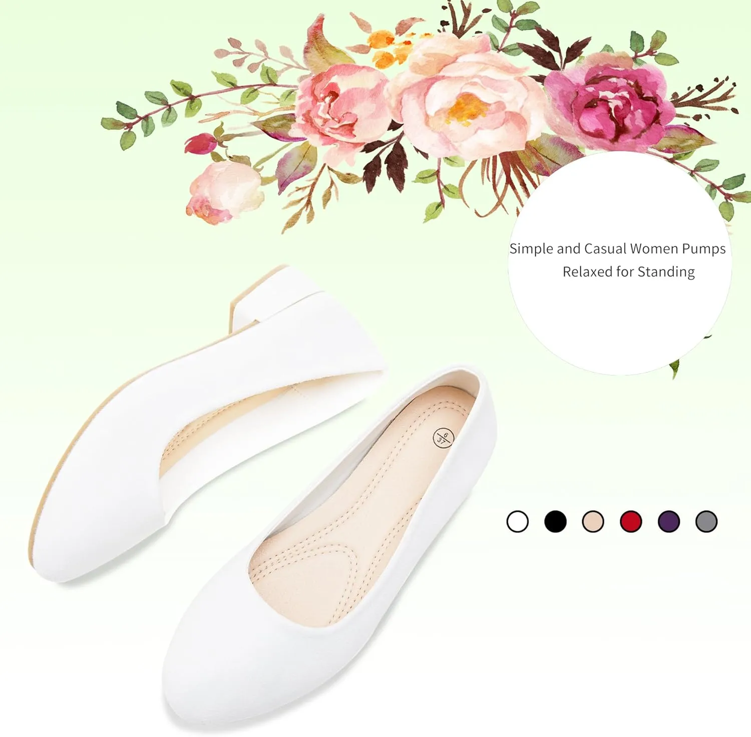 AISFAES Women Pumps Low Chunky Rounded Toe Heels Healed Dress Pumps Elegant Wedges Working Shoes