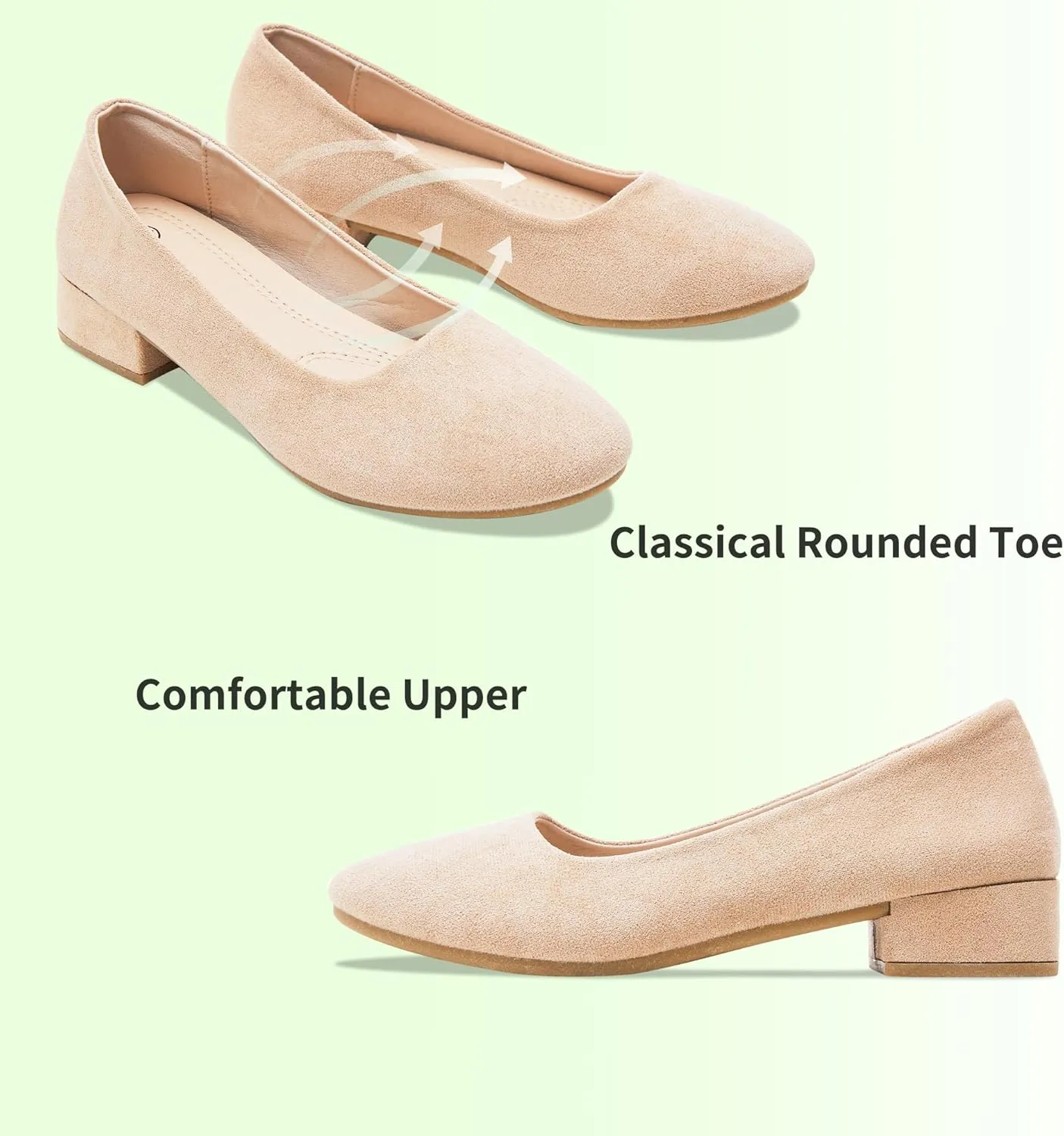 AISFAES Women Pumps Low Chunky Rounded Toe Heels Healed Dress Pumps Elegant Wedges Working Shoes