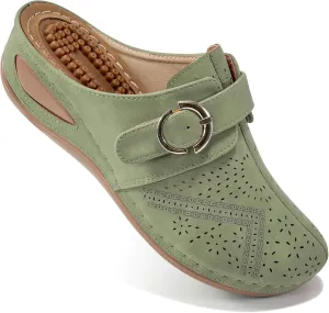 Alicegana Mules for Women Comfort Closed Toe Sandals Summer Slip on Wedge with Adjustable Hook Loop