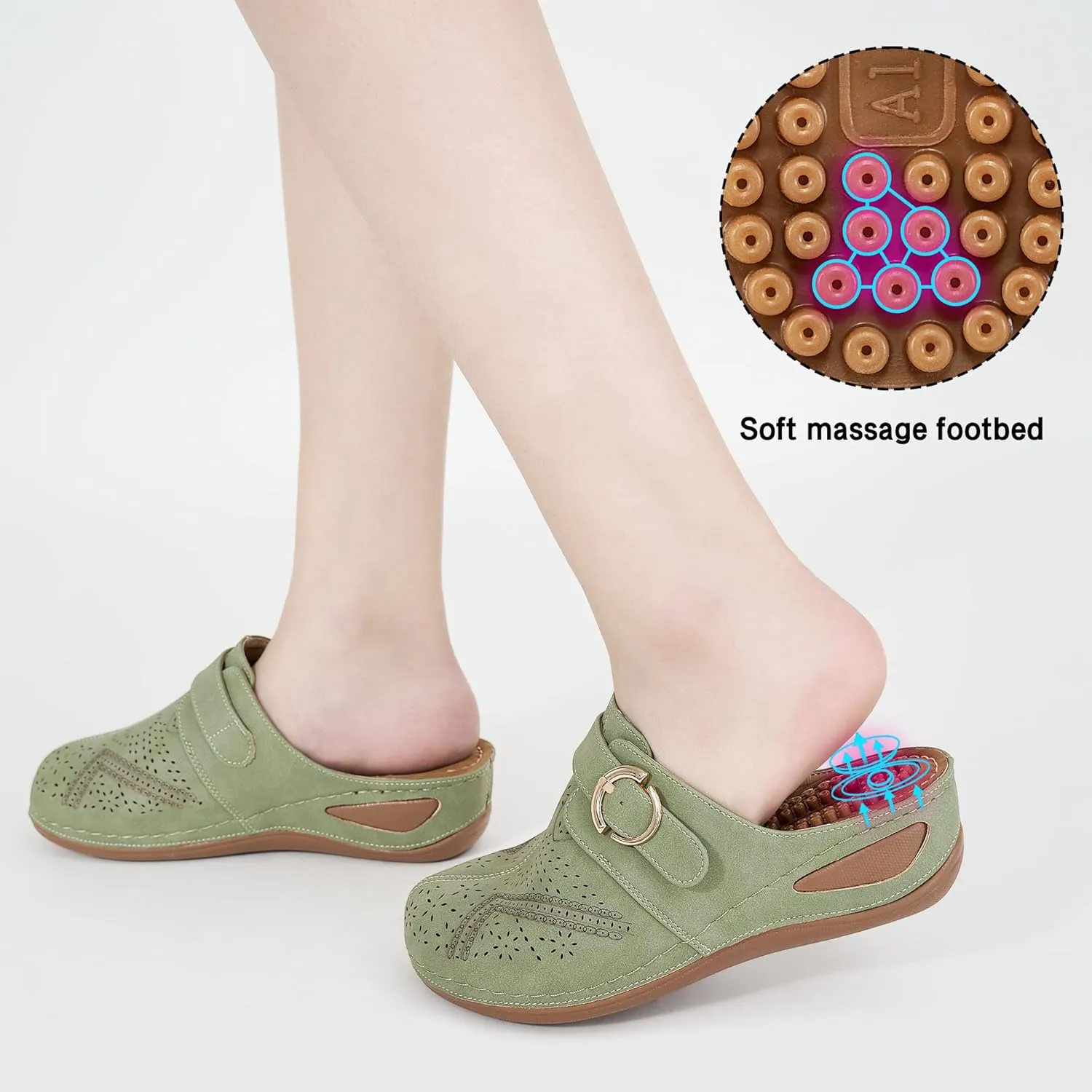 Alicegana Mules for Women Comfort Closed Toe Sandals Summer Slip on Wedge with Adjustable Hook Loop