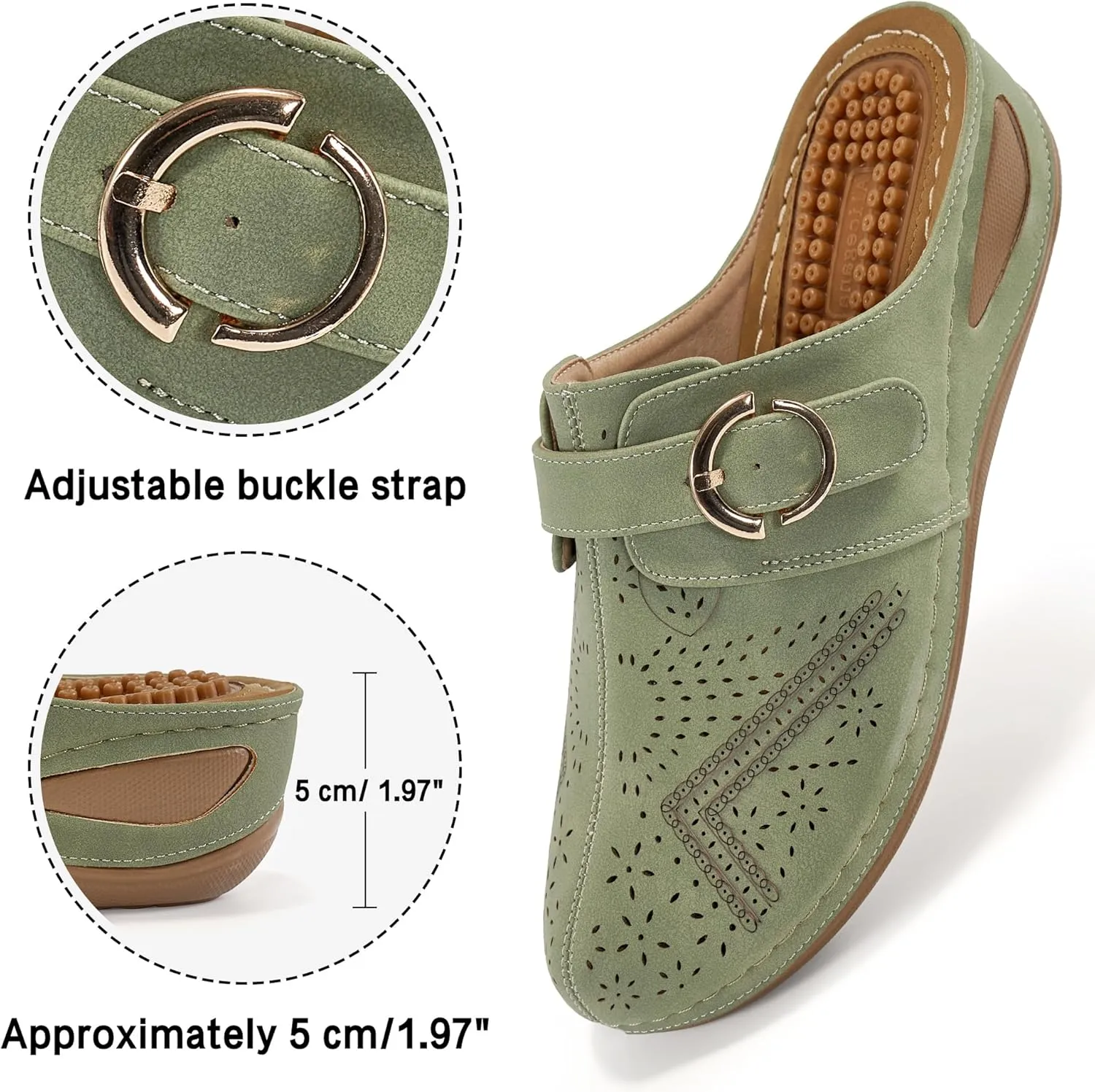 Alicegana Mules for Women Comfort Closed Toe Sandals Summer Slip on Wedge with Adjustable Hook Loop