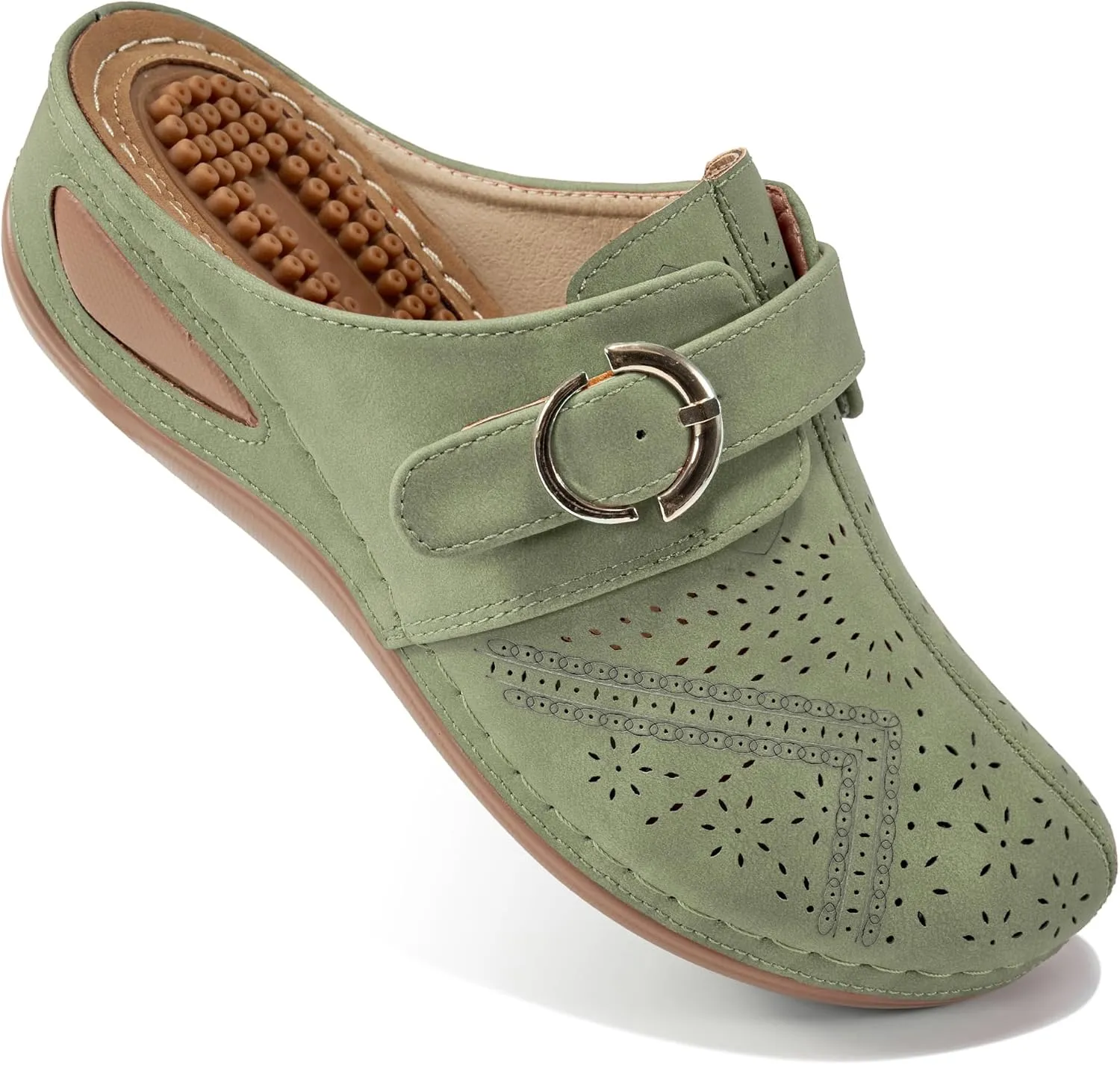 Alicegana Mules for Women Comfort Closed Toe Sandals Summer Slip on Wedge with Adjustable Hook Loop