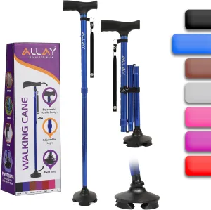 Allay Walking Cane for Men & Women - Foldable, Adjustable, Collapsible Walking Canes for Seniors Balance, Free Standing, Pivot Tip, Heavy Duty, with Travel Bag | Walking Sticks for Seniors & Adults