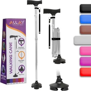 Allay Walking Cane for Men & Women - Foldable, Adjustable, Collapsible Walking Canes for Seniors Balance, Free Standing, Pivot Tip, Heavy Duty, with Travel Bag | Walking Sticks for Seniors & Adults