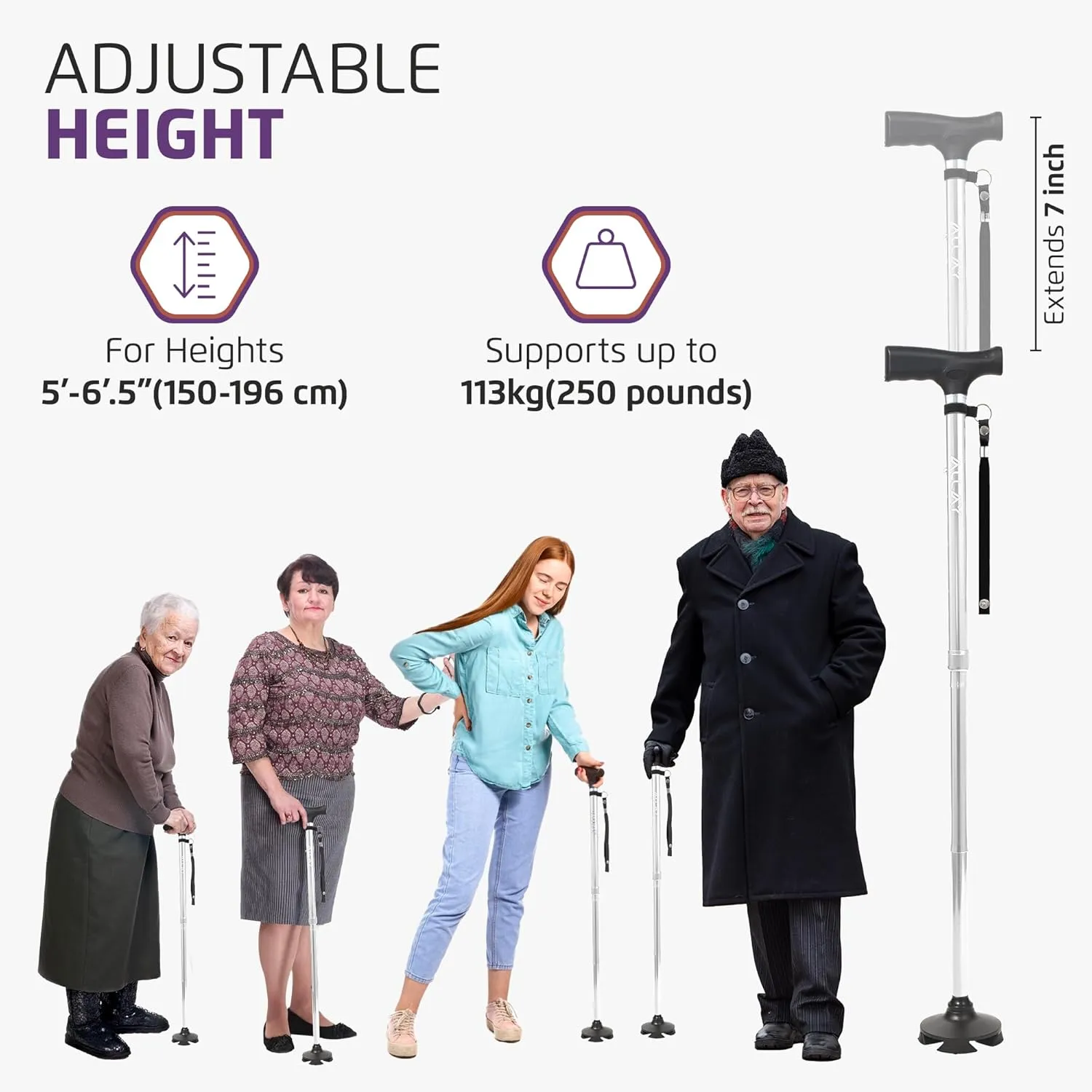 Allay Walking Cane for Men & Women - Foldable, Adjustable, Collapsible Walking Canes for Seniors Balance, Free Standing, Pivot Tip, Heavy Duty, with Travel Bag | Walking Sticks for Seniors & Adults