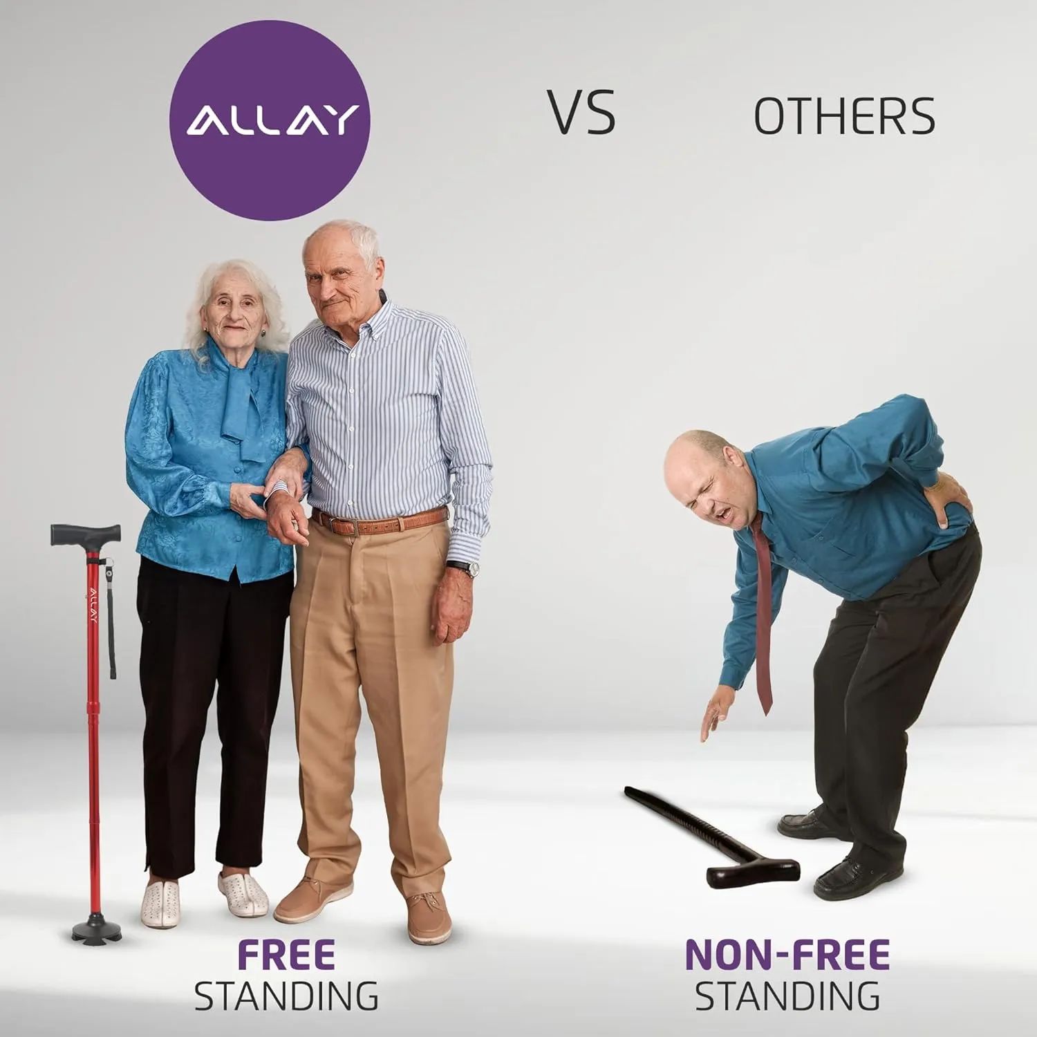 Allay Walking Cane for Men & Women - Foldable, Adjustable, Collapsible Walking Canes for Seniors Balance, Free Standing, Pivot Tip, Heavy Duty, with Travel Bag | Walking Sticks for Seniors & Adults