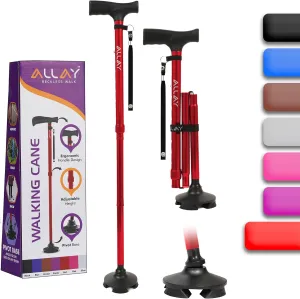 Allay Walking Cane for Men & Women - Foldable, Adjustable, Collapsible Walking Canes for Seniors Balance, Free Standing, Pivot Tip, Heavy Duty, with Travel Bag | Walking Sticks for Seniors & Adults