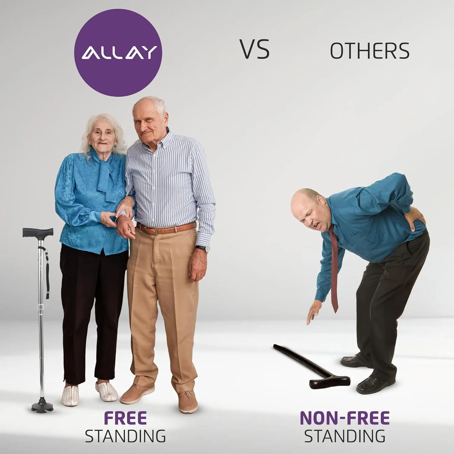 Allay Walking Cane for Men & Women - Foldable, Adjustable, Collapsible Walking Canes for Seniors Balance, Free Standing, Pivot Tip, Heavy Duty, with Travel Bag | Walking Sticks for Seniors & Adults