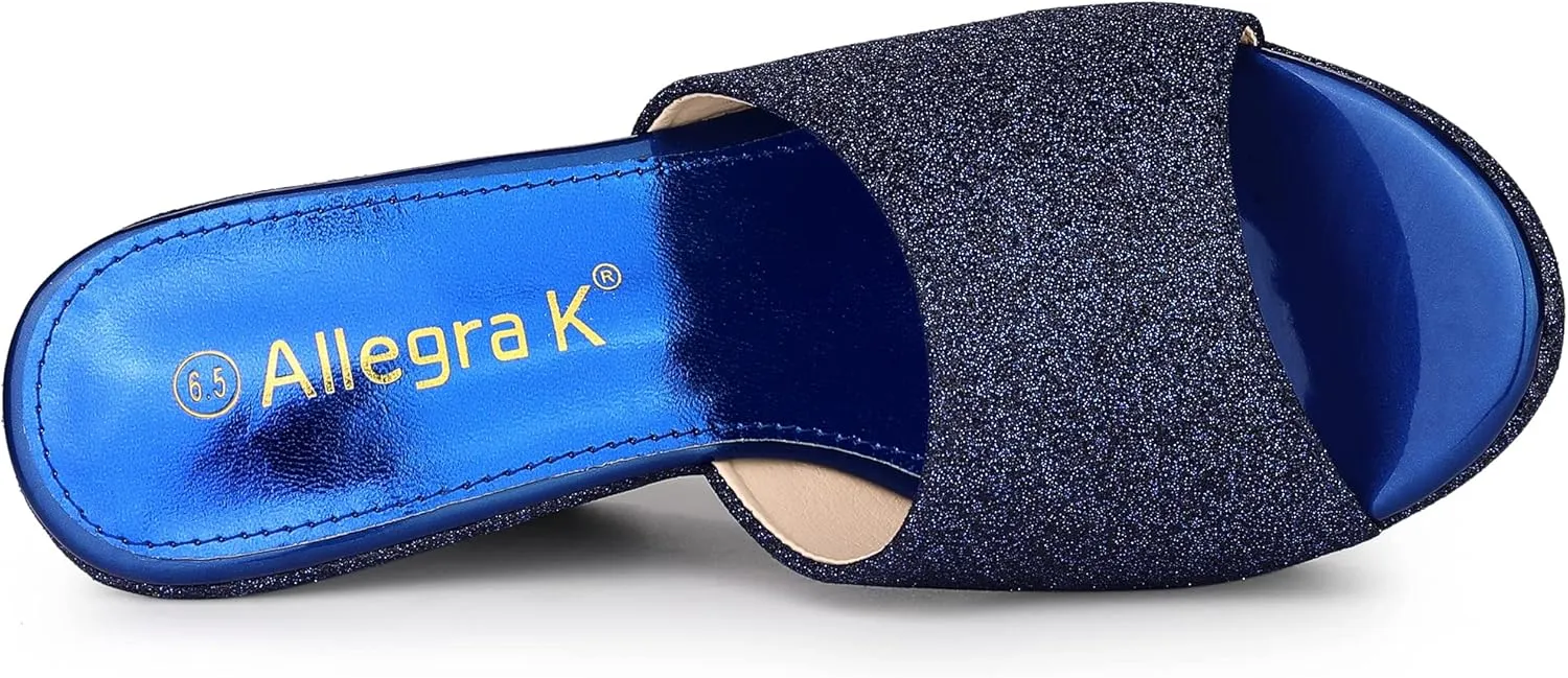 Allegra K Women's Glitter Platform Slip on Wedge Heels Sandals