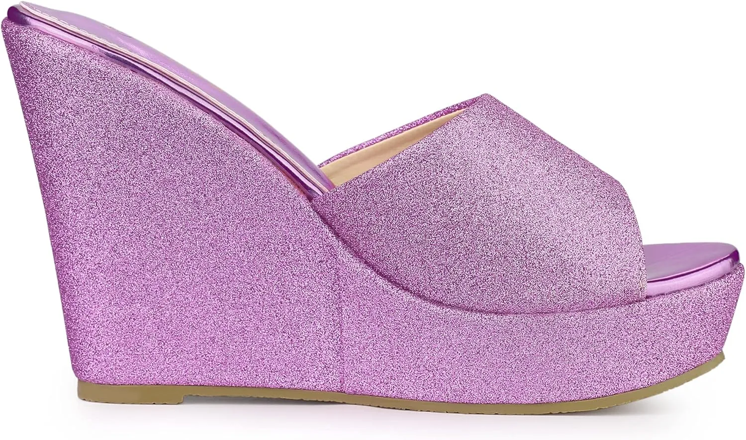 Allegra K Women's Glitter Platform Slip on Wedge Heels Sandals