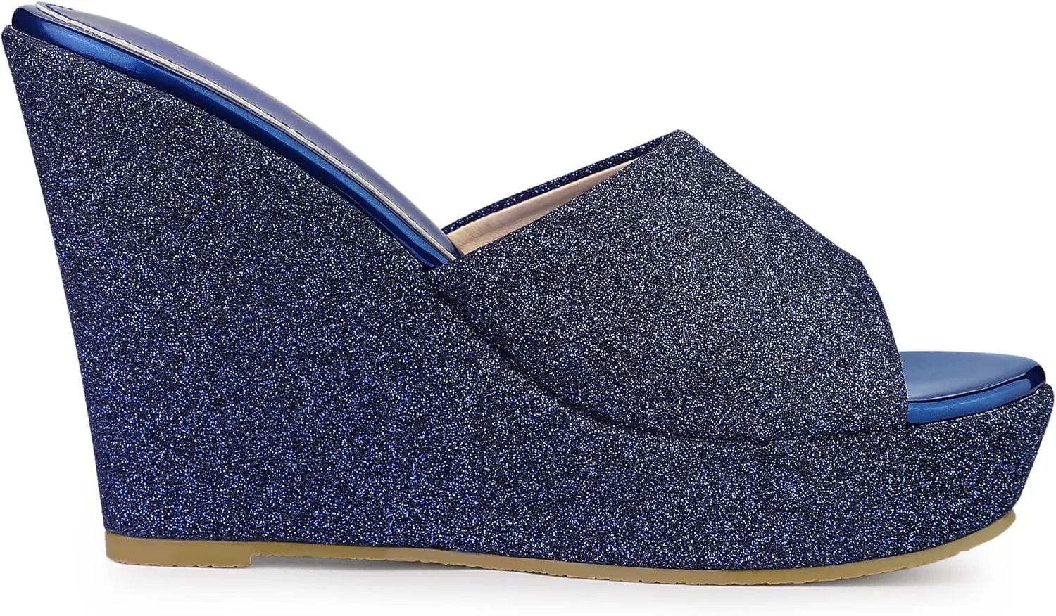 Allegra K Women's Glitter Platform Slip on Wedge Heels Sandals