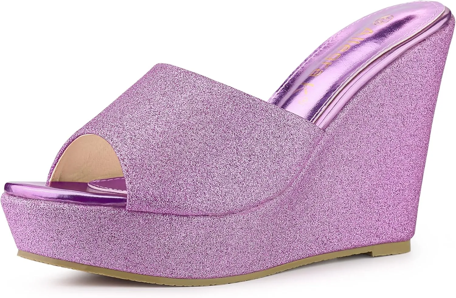 Allegra K Women's Glitter Platform Slip on Wedge Heels Sandals