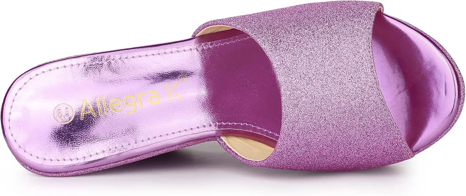 Allegra K Women's Glitter Platform Slip on Wedge Heels Sandals