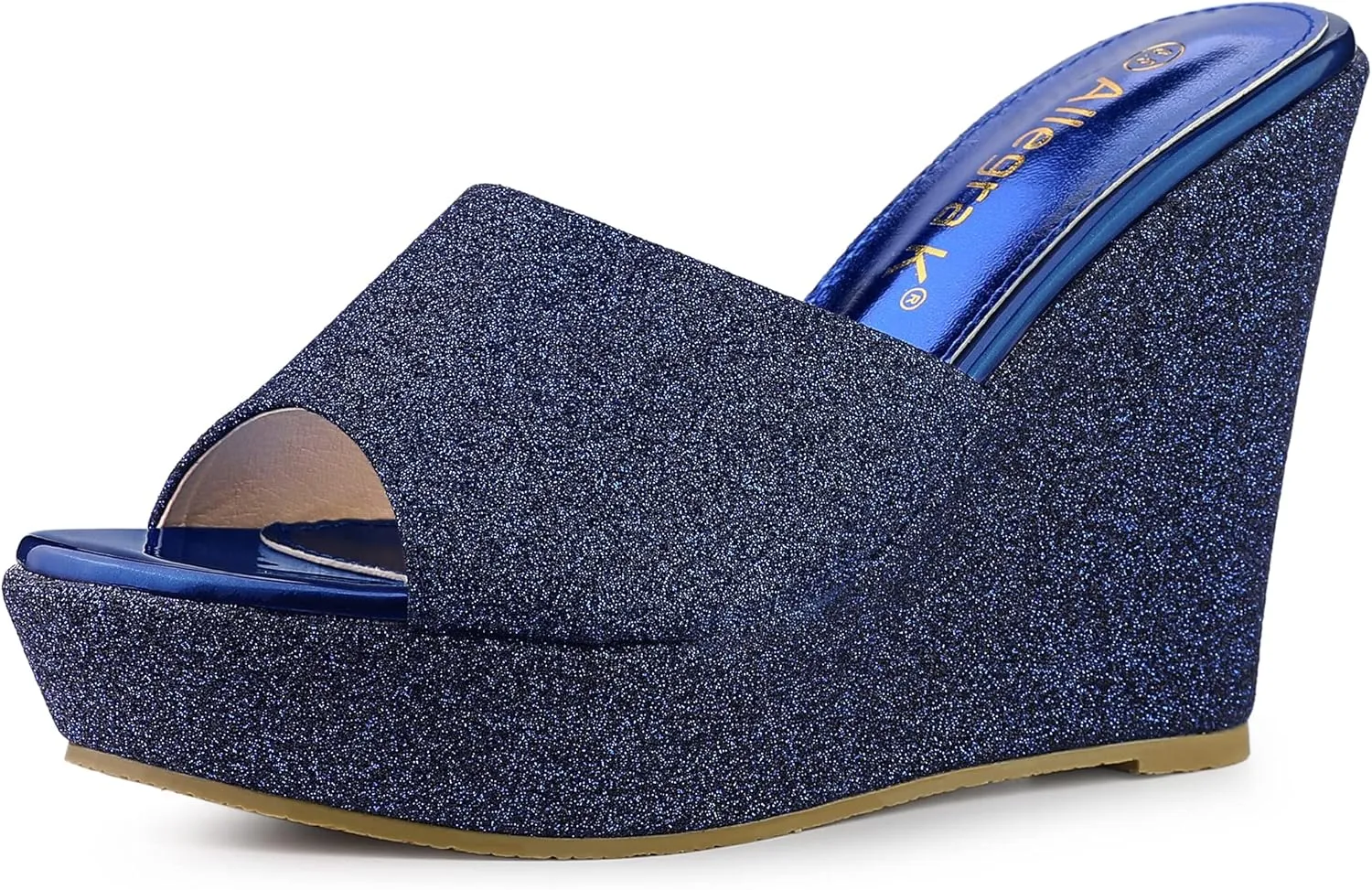 Allegra K Women's Glitter Platform Slip on Wedge Heels Sandals