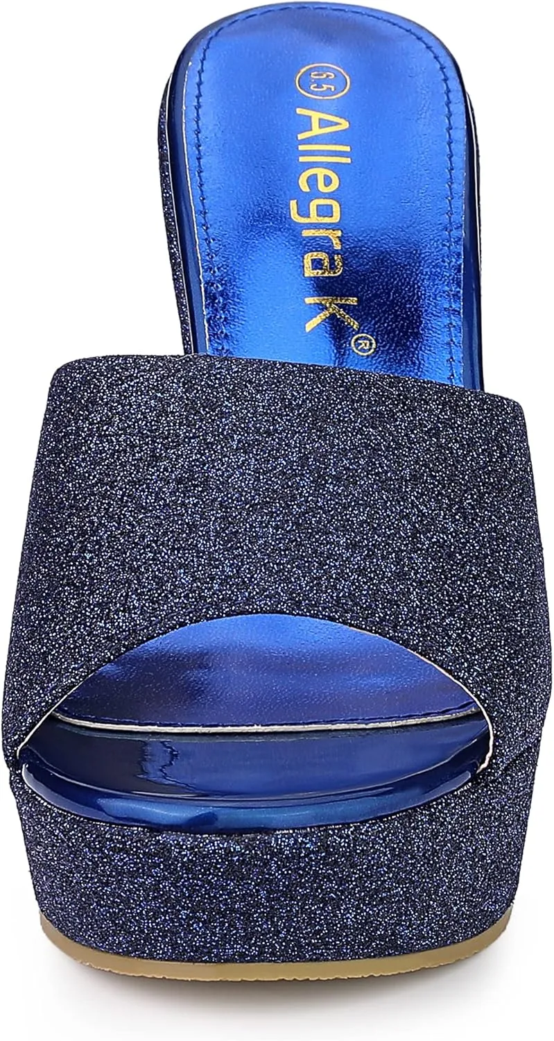 Allegra K Women's Glitter Platform Slip on Wedge Heels Sandals