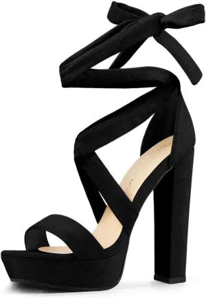 Allegra K Women's Lace Up Platform Block Heel Sandals
