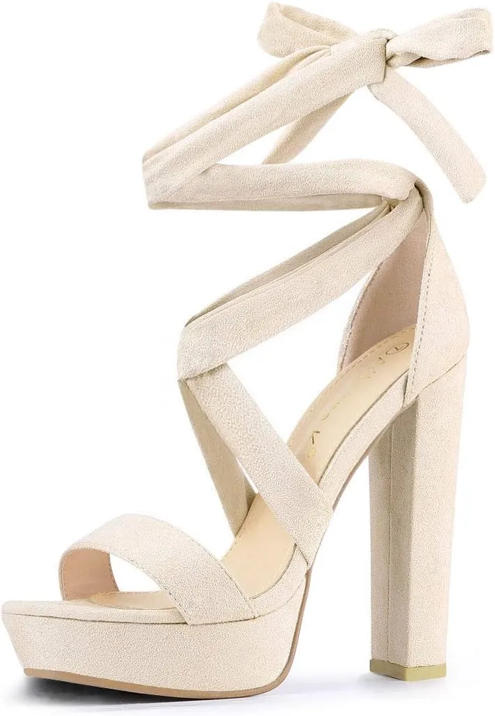 Allegra K Women's Lace Up Platform Block Heel Sandals