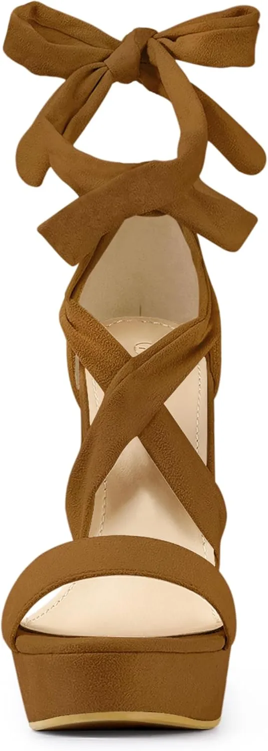 Allegra K Women's Lace Up Platform Block Heel Sandals