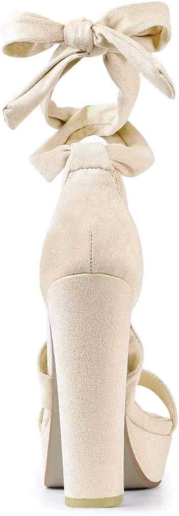 Allegra K Women's Lace Up Platform Block Heel Sandals