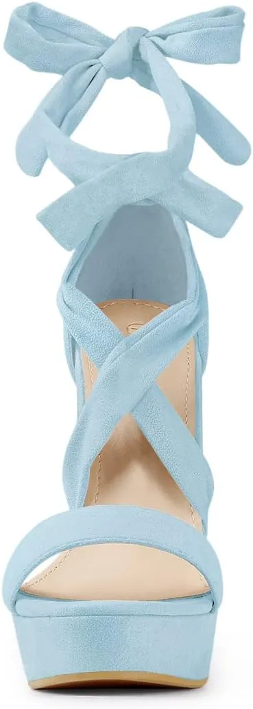 Allegra K Women's Lace Up Platform Block Heel Sandals
