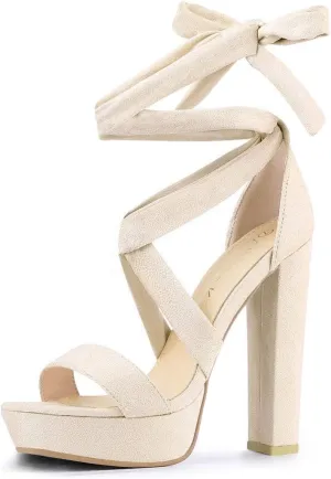 Allegra K Women's Lace Up Platform Block Heel Sandals