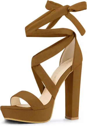Allegra K Women's Lace Up Platform Block Heel Sandals