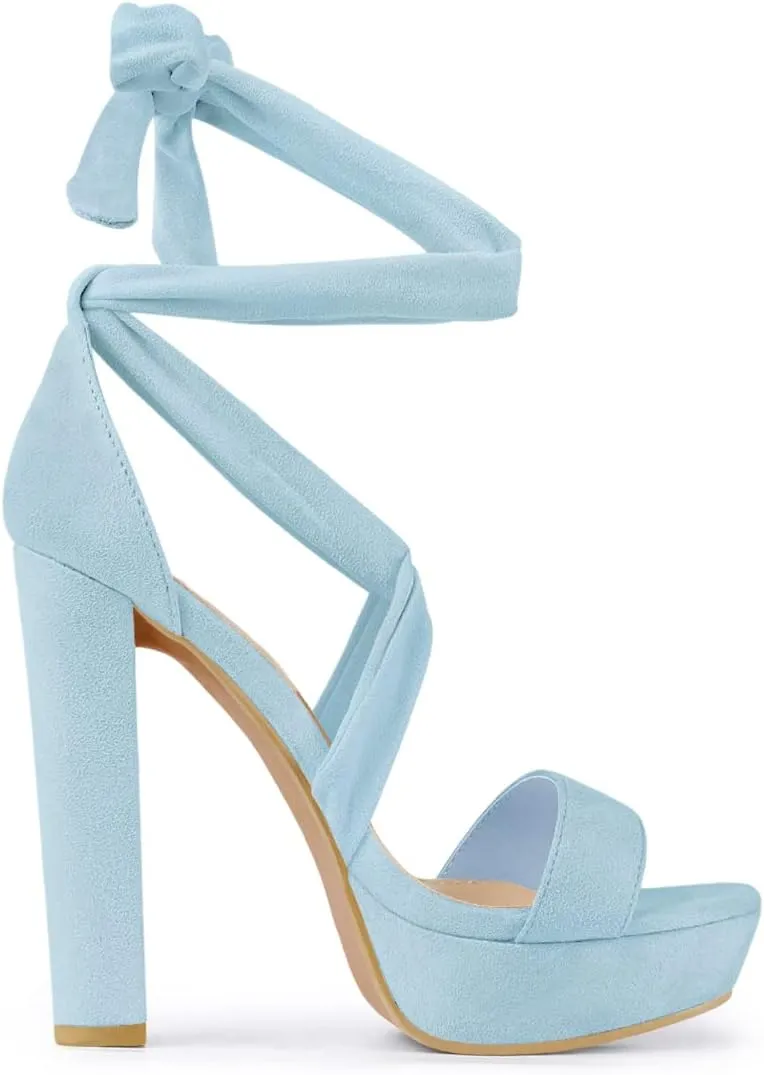 Allegra K Women's Lace Up Platform Block Heel Sandals