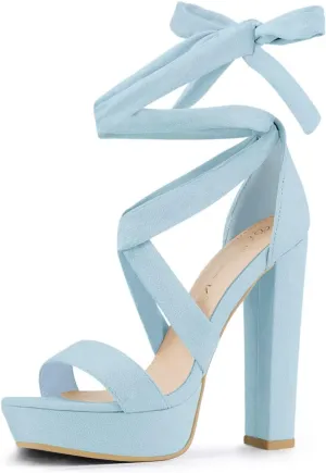 Allegra K Women's Lace Up Platform Block Heel Sandals