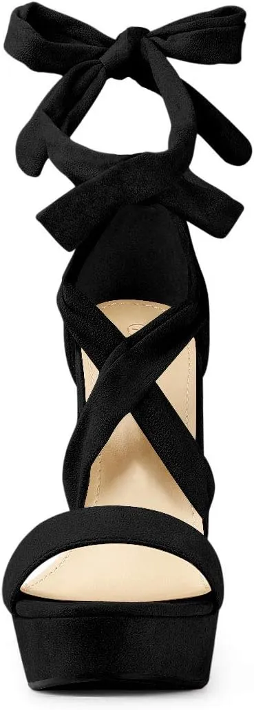 Allegra K Women's Lace Up Platform Block Heel Sandals