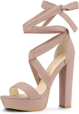 Allegra K Women's Lace Up Platform Heels Sandals Dust Pink Heels Sandals 6 M US