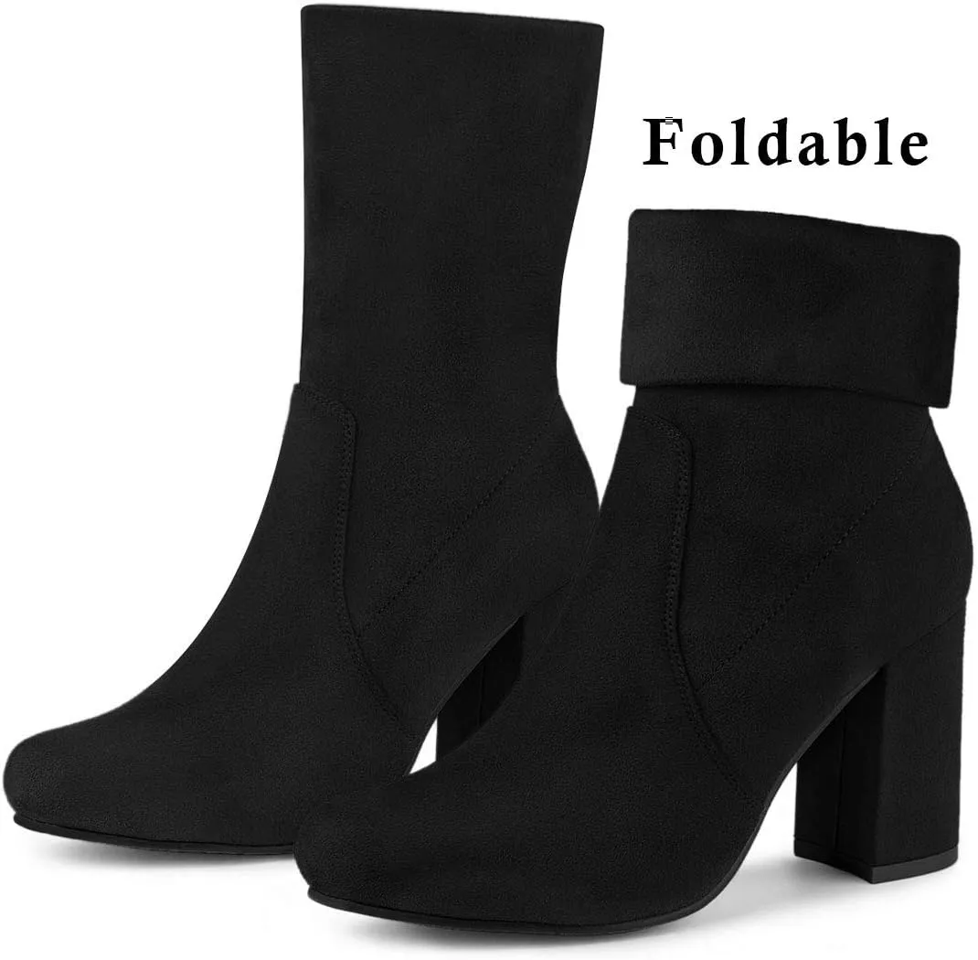 Allegra K Women's Stretch Round Toe Block Heel Sock Ankle Boots