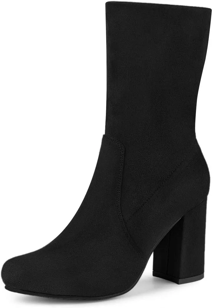 Allegra K Women's Stretch Round Toe Block Heel Sock Ankle Boots