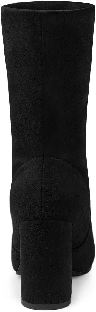 Allegra K Women's Stretch Round Toe Block Heel Sock Ankle Boots