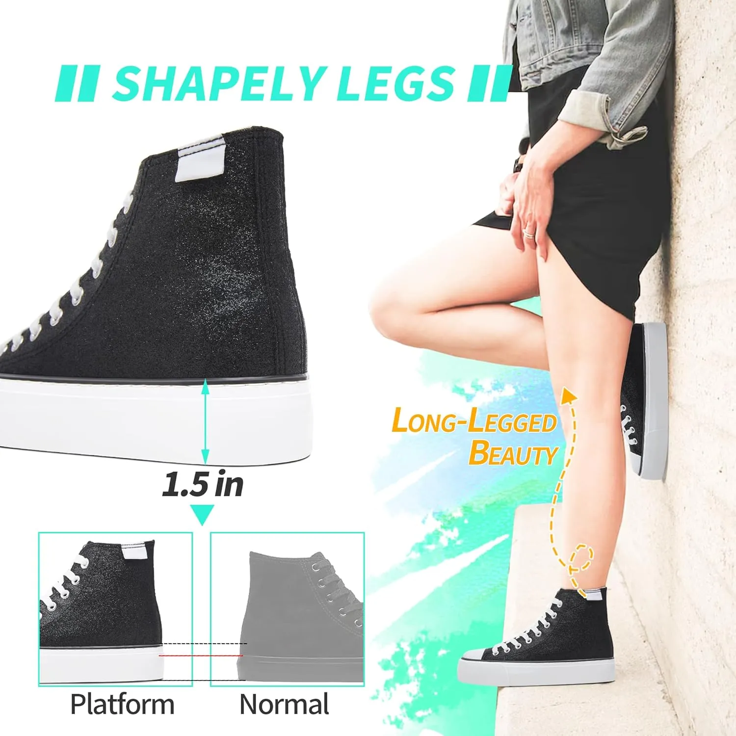 ALTOCIS Glitter Platform Fashion Sneakers,Sparkly Bling Mid Calf Sneaker for Women,Cute Comfortable Platform High Top Sneakers