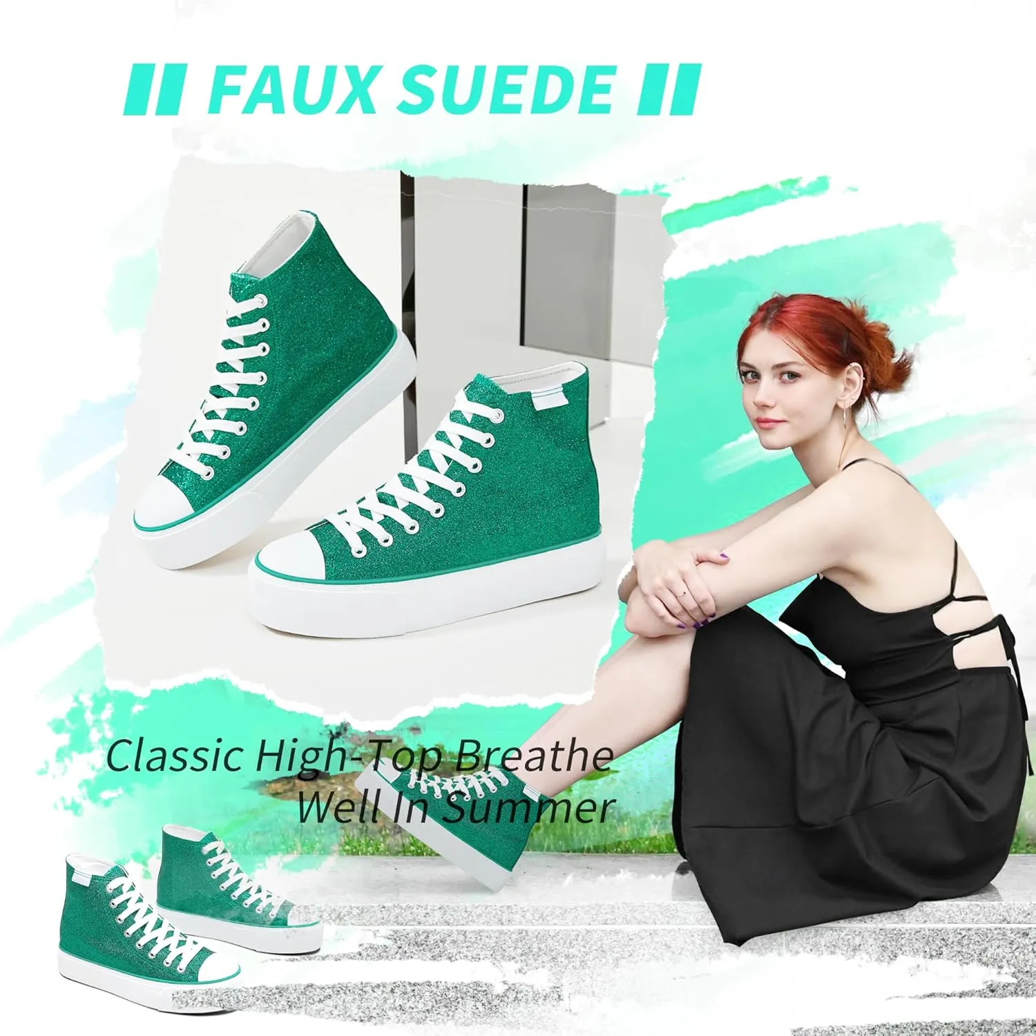 ALTOCIS Glitter Platform Fashion Sneakers,Sparkly Bling Mid Calf Sneaker for Women,Cute Comfortable Platform High Top Sneakers