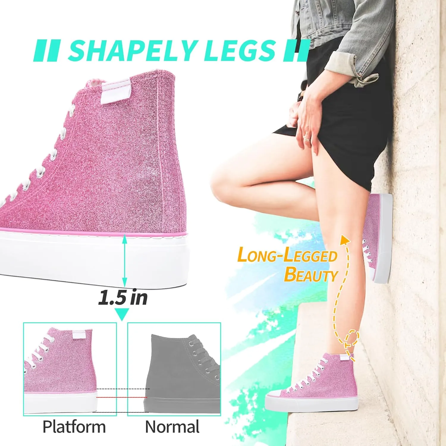 ALTOCIS Glitter Platform Fashion Sneakers,Sparkly Bling Mid Calf Sneaker for Women,Cute Comfortable Platform High Top Sneakers