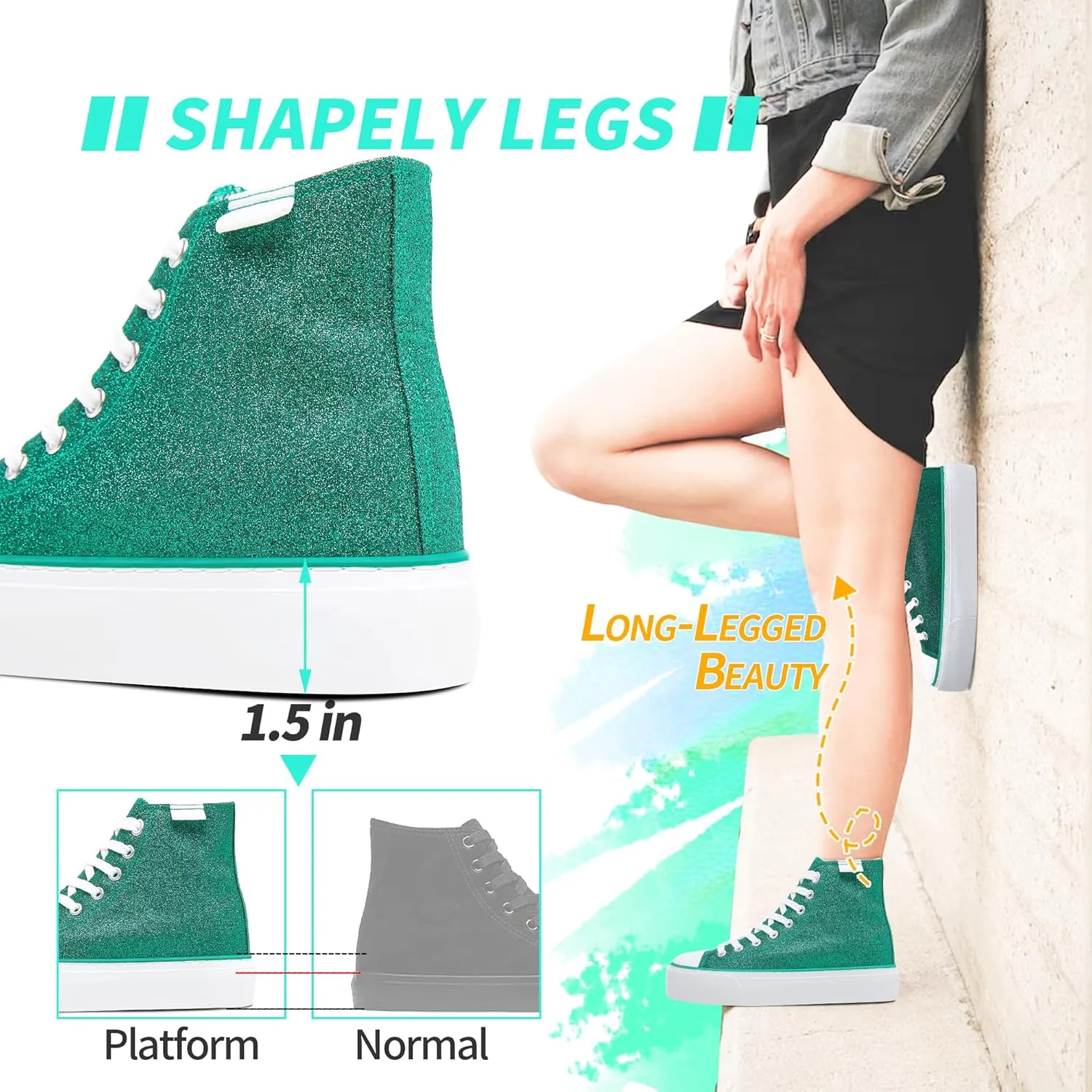 ALTOCIS Glitter Platform Fashion Sneakers,Sparkly Bling Mid Calf Sneaker for Women,Cute Comfortable Platform High Top Sneakers