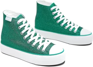 ALTOCIS Glitter Platform Fashion Sneakers,Sparkly Bling Mid Calf Sneaker for Women,Cute Comfortable Platform High Top Sneakers