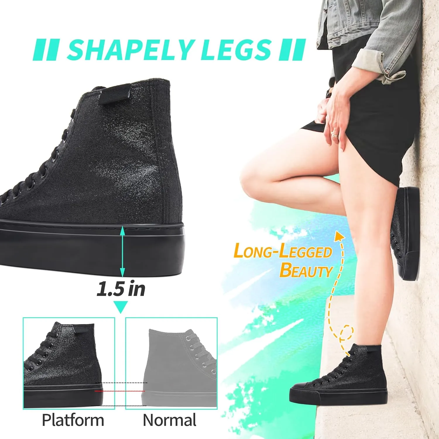 ALTOCIS Glitter Platform Fashion Sneakers,Sparkly Bling Mid Calf Sneaker for Women,Cute Comfortable Platform High Top Sneakers