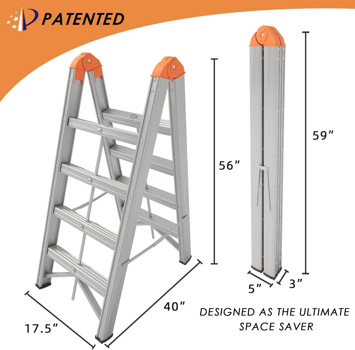 Aluminum Foldable Twin Front 4-Step Ladder, Compact Step Stool with Wide Anti-Slip Pedal, Portable, 330lb Capacity