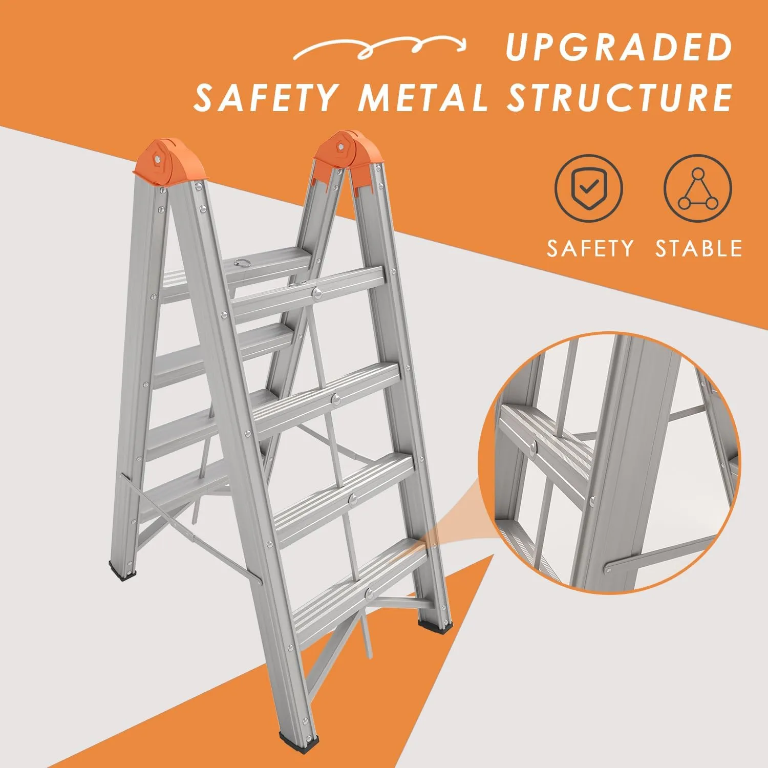 Aluminum Foldable Twin Front 4-Step Ladder, Compact Step Stool with Wide Anti-Slip Pedal, Portable, 330lb Capacity