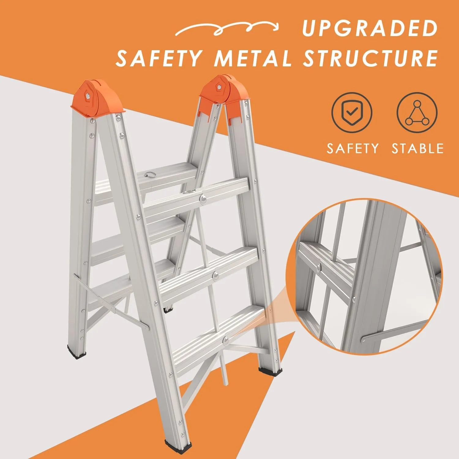 Aluminum Foldable Twin Front Collapsible A Frame 3-Step Ladder, Compact Step Stool with Wide Anti-Slip Pedal, EN131, 330lb Capacity